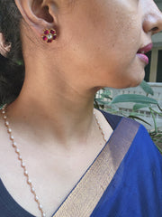 Gold polish kundan and ruby studs-Earrings-CI-House of Taamara