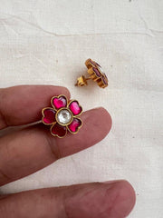 Gold polish kundan and ruby studs-Earrings-CI-House of Taamara