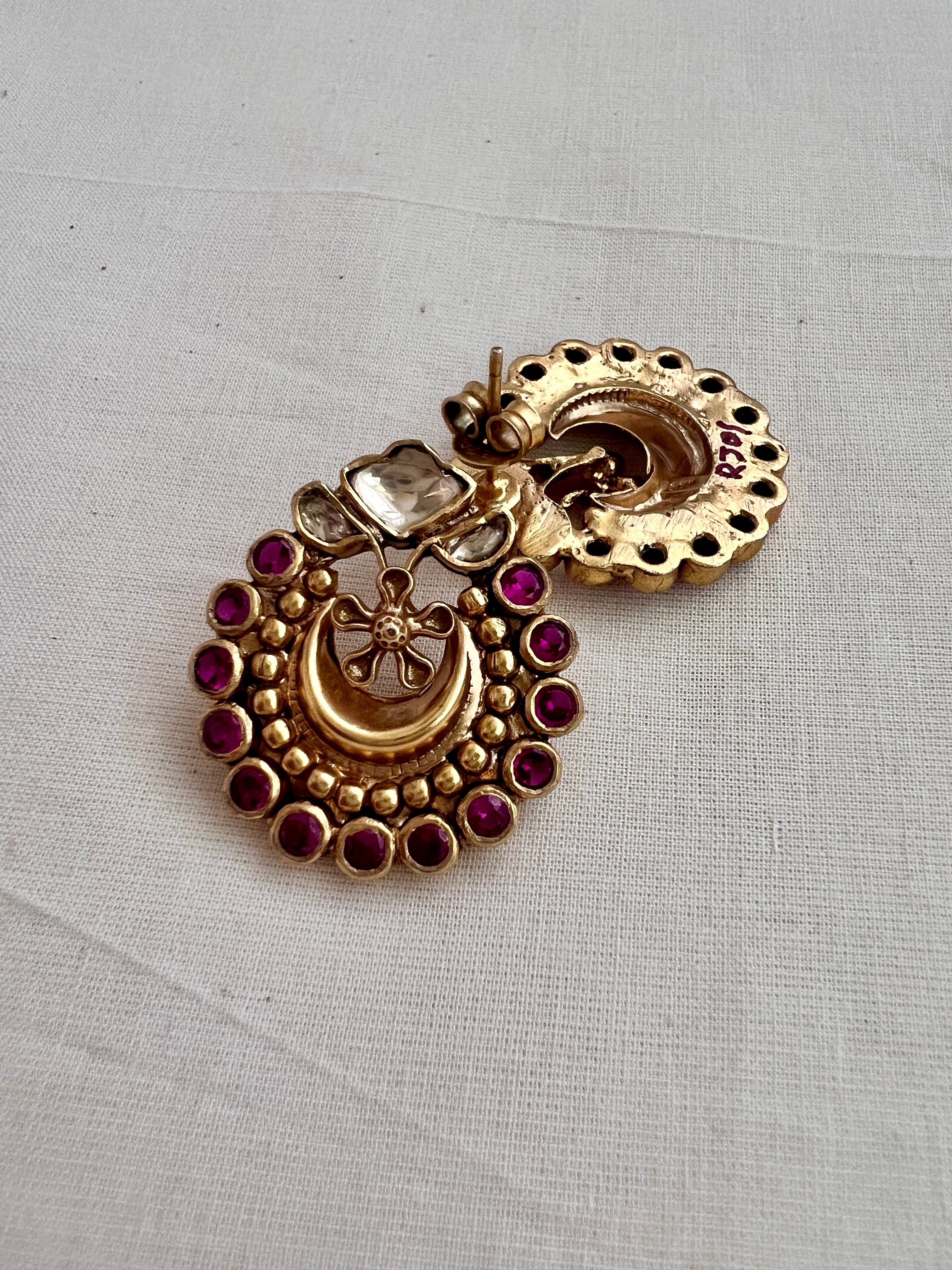 Gold polish kundan and ruby studs-Earrings-CI-House of Taamara