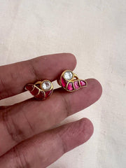 Gold polish kundan and ruby studs-Earrings-CI-House of Taamara