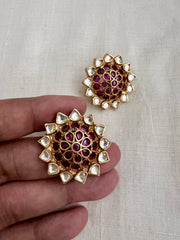 Gold polish kundan and ruby studs-Earrings-CI-House of Taamara