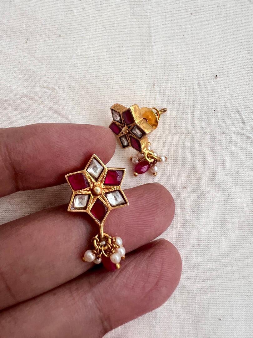 Gold polish kundan and ruby studs-Earrings-CI-House of Taamara