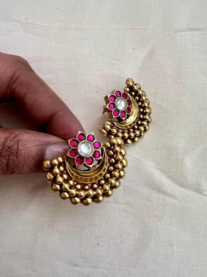 Gold polish kundan and ruby studs-Earrings-CI-House of Taamara