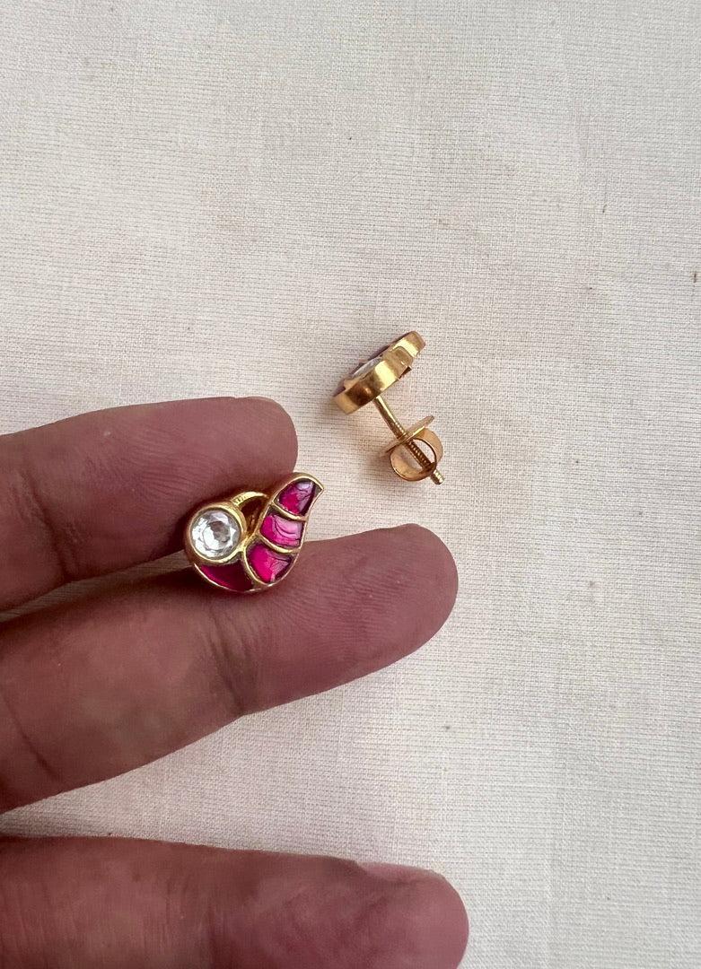 Gold polish kundan and ruby studs-Earrings-CI-House of Taamara