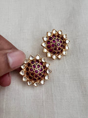 Gold polish kundan and ruby studs-Earrings-CI-House of Taamara