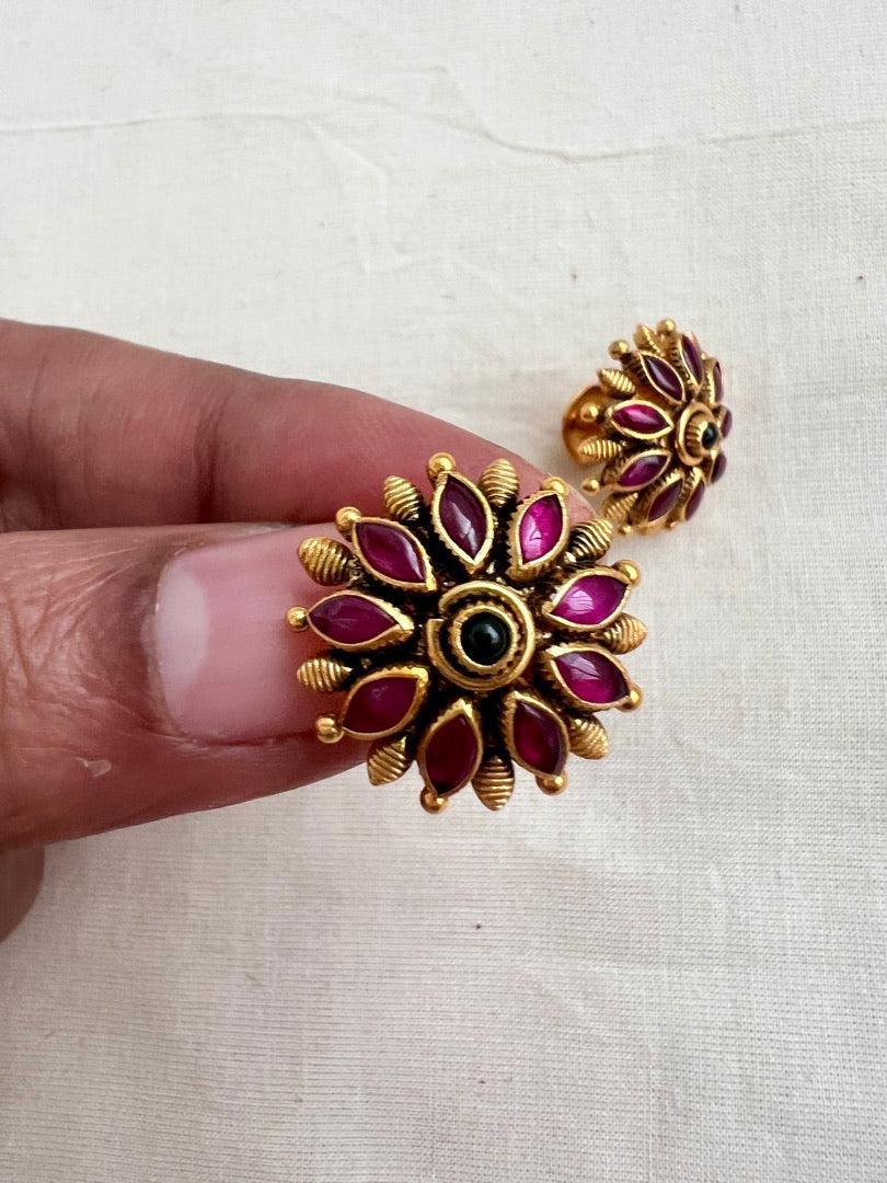 Gold polish kundan and ruby studs-Earrings-CI-House of Taamara