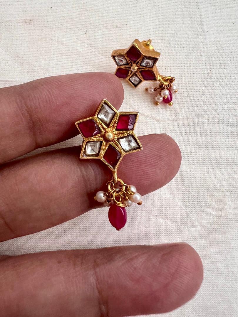 Gold polish kundan and ruby studs-Earrings-CI-House of Taamara