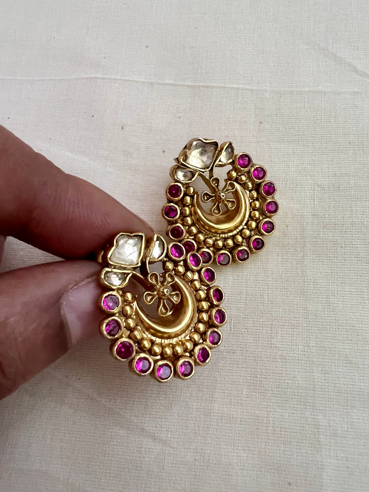 Gold polish kundan and ruby studs-Earrings-CI-House of Taamara