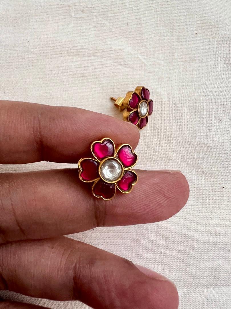 Gold polish kundan and ruby studs-Earrings-CI-House of Taamara