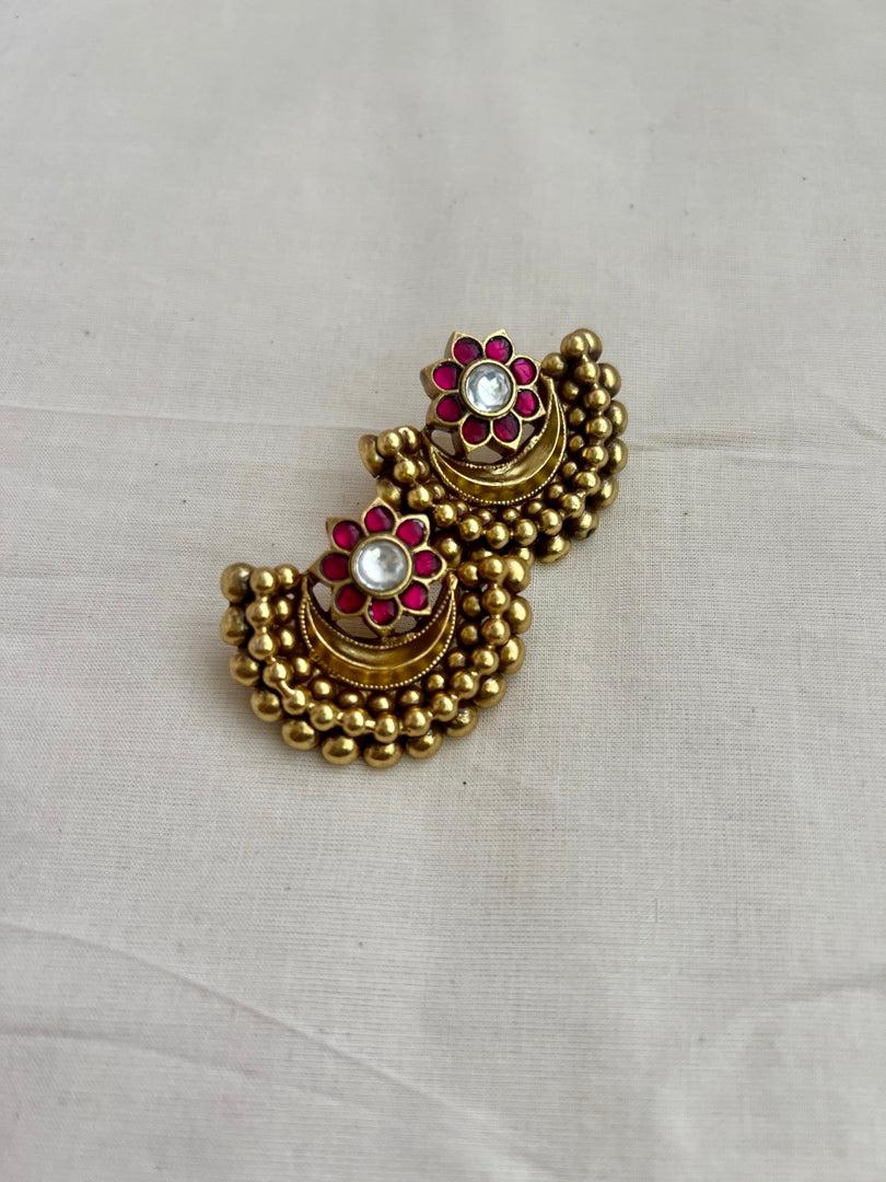 Gold polish kundan and ruby studs-Earrings-CI-House of Taamara