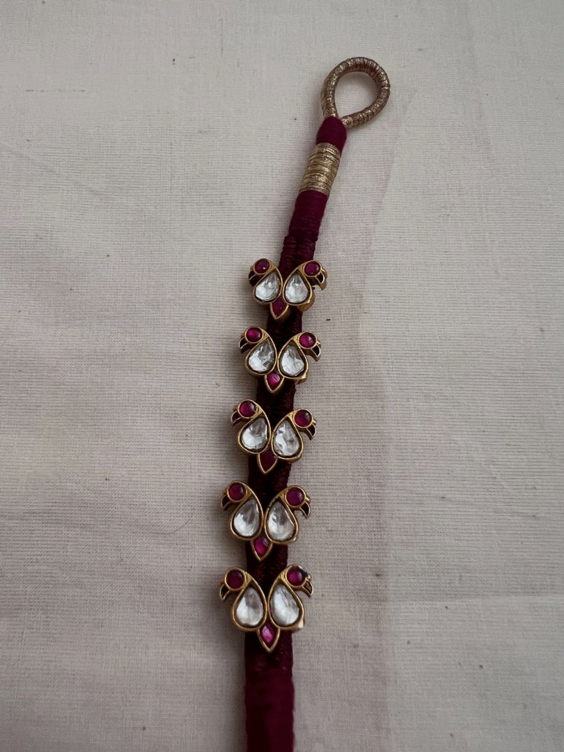 Gold polish kundan and ruby threaded bracelet-Silver Bracelet-CI-House of Taamara