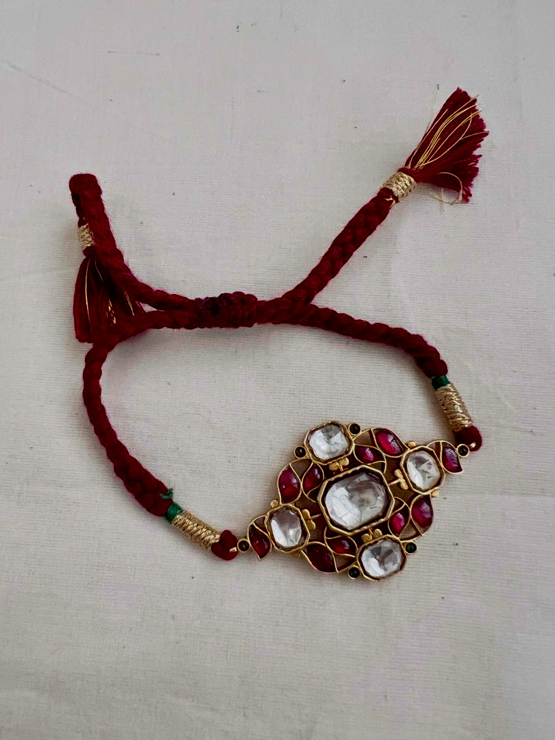 Gold polish kundan and ruby threaded bracelet-Silver Bracelet-CI-House of Taamara