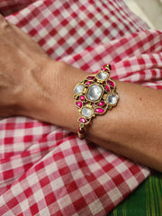 Gold polish kundan and ruby threaded bracelet-Silver Bracelet-CI-House of Taamara