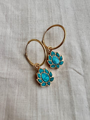 Gold polish kundan and turquoise loop earrings-Earrings-CI-House of Taamara