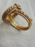 Gold polish kundan bangles with pearls, pair-Silver Bracelet-CI-House of Taamara