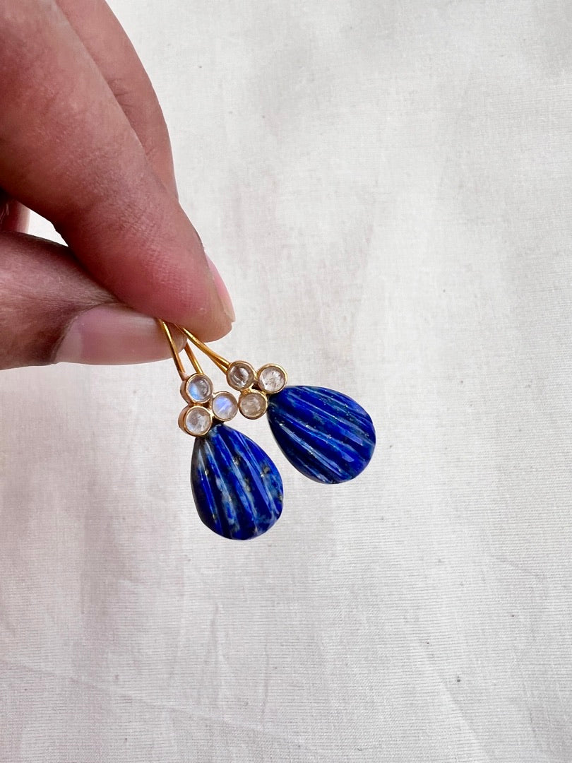 Gold polish kundan & blue lapiz hangings-Earrings-CI-House of Taamara