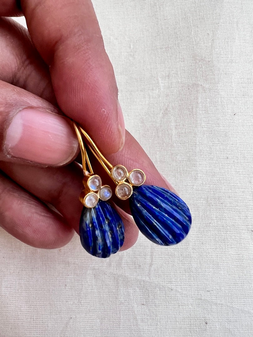 Gold polish kundan & blue lapiz hangings-Earrings-CI-House of Taamara