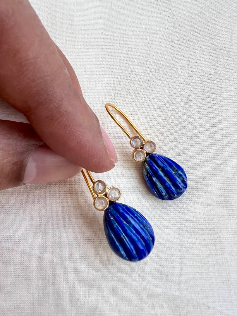 Gold polish kundan & blue lapiz hangings-Earrings-CI-House of Taamara