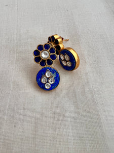 Gold polish kundan & blue stone inlay work earrings-Earrings-CI-House of Taamara