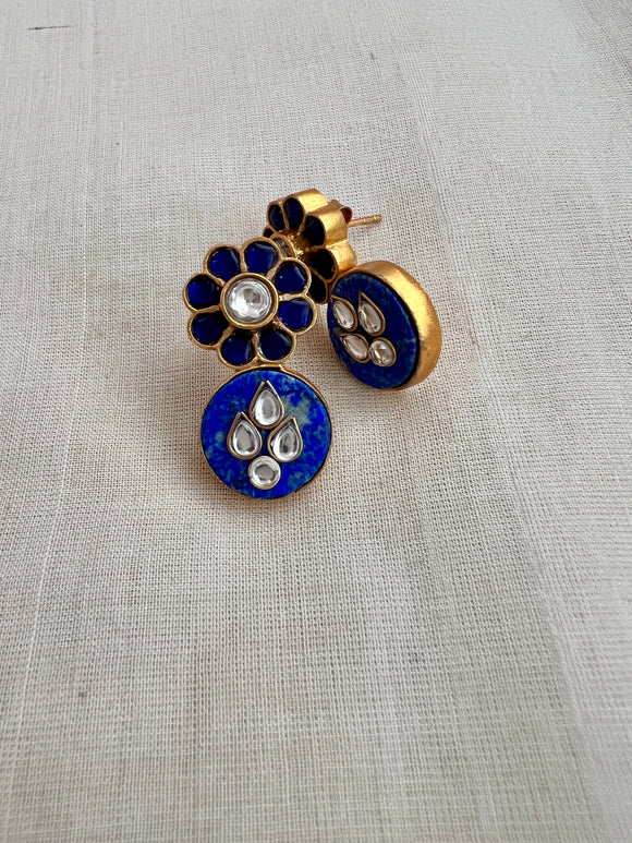 Gold polish kundan & blue stone inlay work earrings-Earrings-CI-House of Taamara