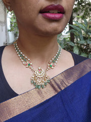 Gold polish kundan choker with pearls and jade beads-Silver Neckpiece-CI-House of Taamara