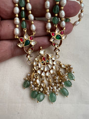 Gold polish kundan choker with pearls and jade beads-Silver Neckpiece-CI-House of Taamara