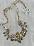 Gold polish kundan choker with pearls & jade beads-Silver Neckpiece-CI-House of Taamara