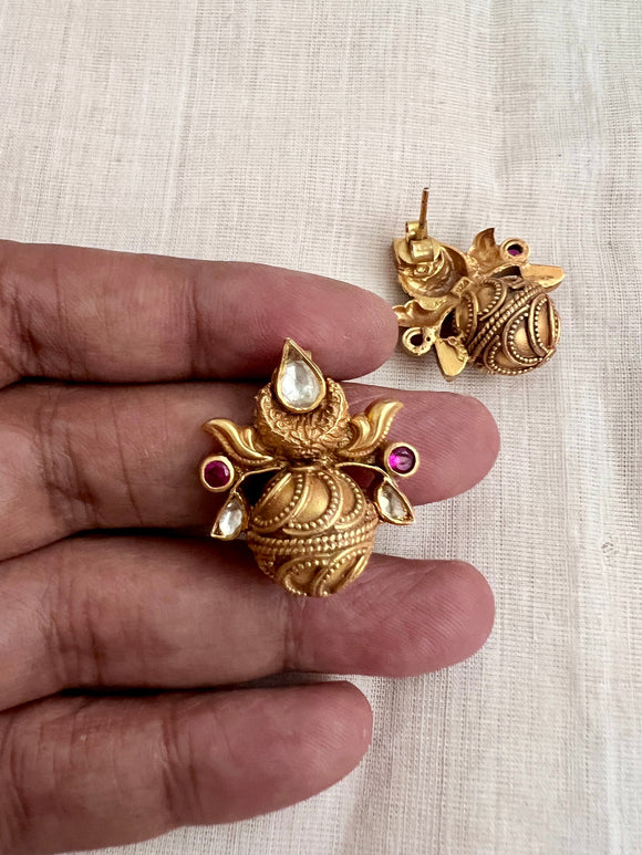 Gold polish kundan dholki studs-Earrings-CI-House of Taamara
