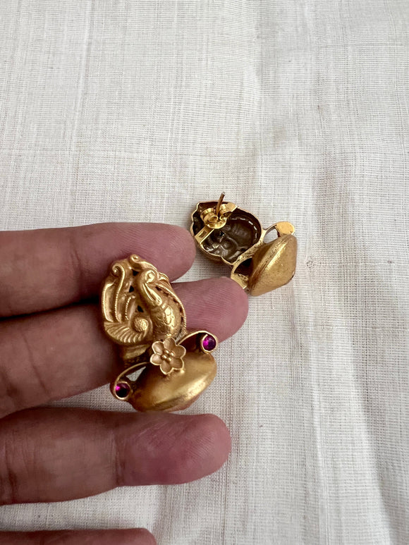 Gold polish kundan dholki studs-Earrings-CI-House of Taamara