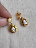 Gold polish kundan earrings-Earrings-CI-House of Taamara