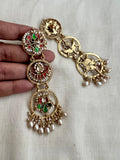 Gold polish kundan, emerald and ruby earrings with pearls-Earrings-CI-House of Taamara