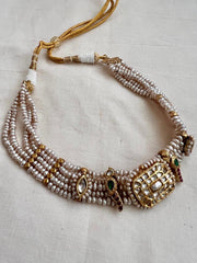 Gold polish kundan, emerald and ruby peacock choker with pearls-Silver Neckpiece-CI-House of Taamara