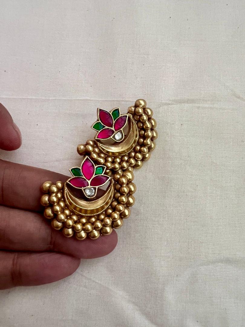 Gold polish kundan, emerald and ruby studs-Earrings-CI-House of Taamara