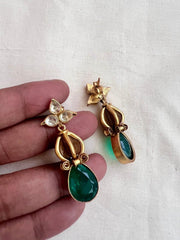 Gold polish kundan & emerald doublet earrings-Earrings-CI-House of Taamara