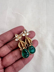 Gold polish kundan & emerald doublet earrings-Earrings-CI-House of Taamara