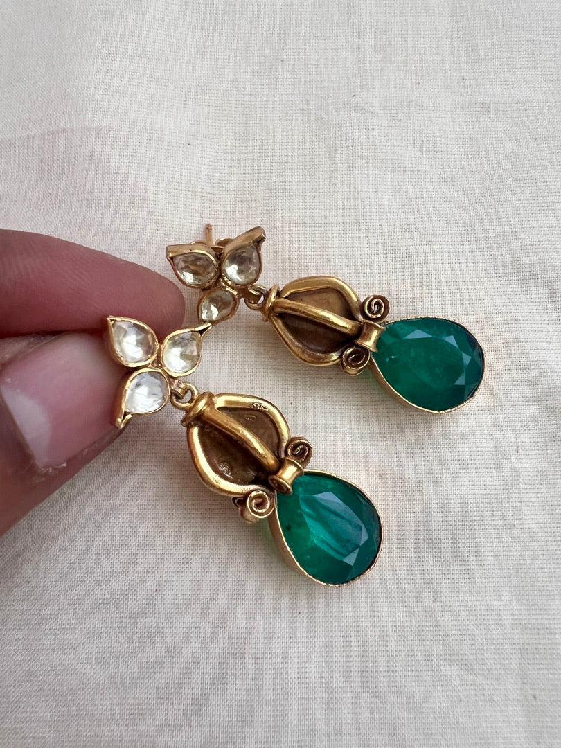 Gold polish kundan & emerald doublet earrings-Earrings-CI-House of Taamara