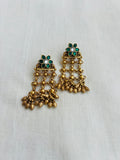 Gold polish kundan & emerald earrings-Earrings-CI-House of Taamara