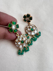 Gold polish kundan & emerald earrings with green onyx beads-Earrings-CI-House of Taamara