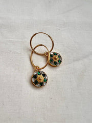 Gold polish kundan & emerald hoop earrings-Earrings-CI-House of Taamara