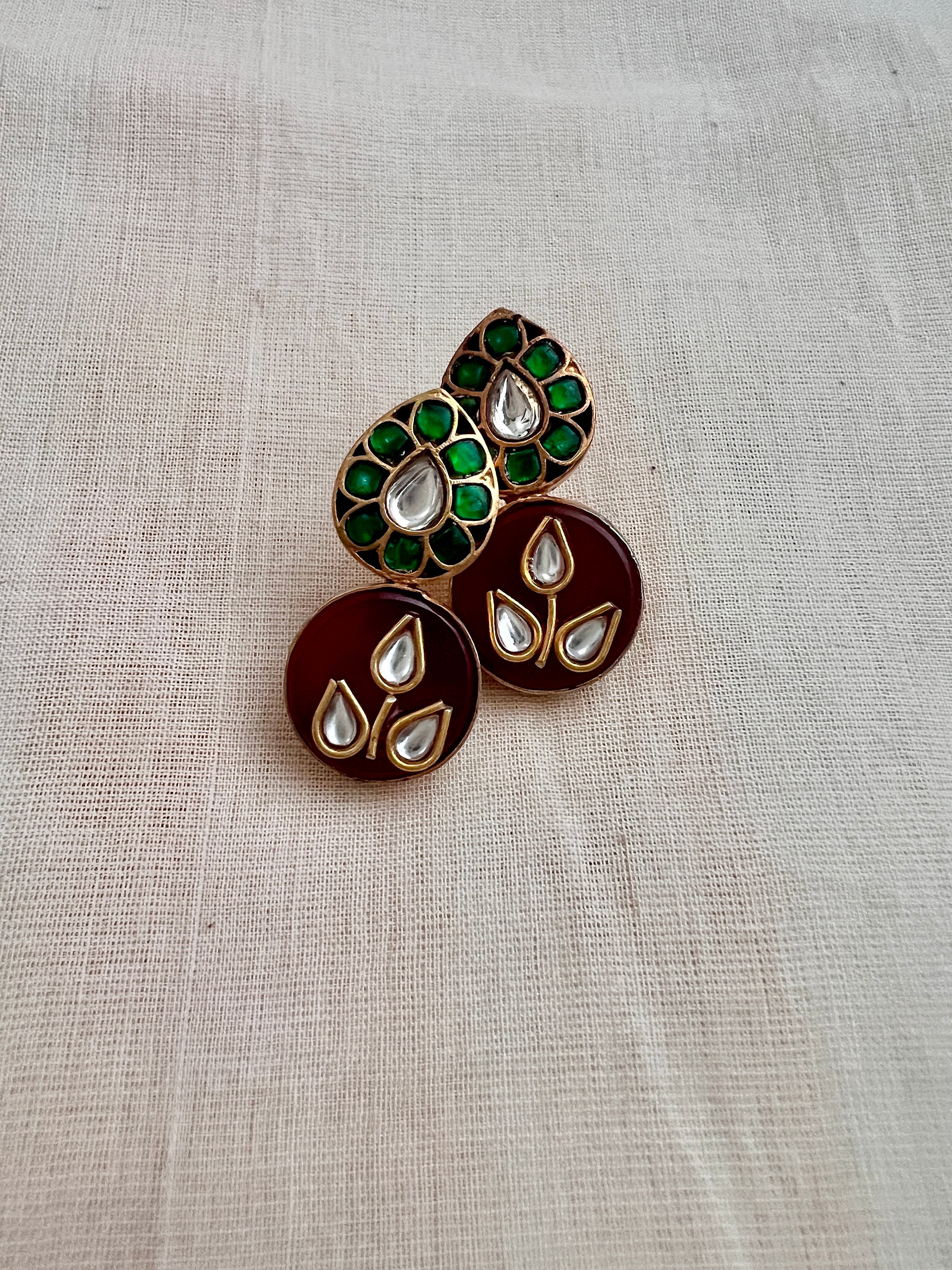 Gold polish kundan & emerald inlay work earrings-Earrings-CI-House of Taamara