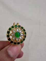 Gold polish kundan & emerald jade billa clip-Silver Neckpiece-CI-House of Taamara