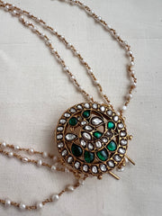 Gold polish kundan & emerald jade billa with mattil-Silver Neckpiece-CI-House of Taamara