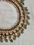 Gold polish kundan & emerald necklace with pearls and jade beads-Silver Neckpiece-CI-House of Taamara