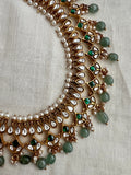 Gold polish kundan & emerald necklace with pearls and jade beads-Silver Neckpiece-CI-House of Taamara