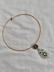 Gold polish kundan & emerald pendant hasli with pearls-Silver Neckpiece-CI-House of Taamara
