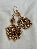Gold polish kundan, emerald & ruby hangings with pearls (MADE TO ORDER)-Earrings-CI-House of Taamara