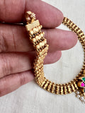 Gold polish kundan, emerald & ruby lotus necklace with pearls, set-Silver Neckpiece-CI-House of Taamara