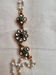 Gold polish kundan & emerald side mope long pearls chain-Silver Neckpiece-CI-House of Taamara