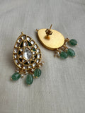 Gold polish kundan & emerald studs with pearls and jade beads-Earrings-CI-House of Taamara