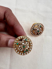 Gold polish kundan & green gandaberunda studs-Earrings-CI-House of Taamara